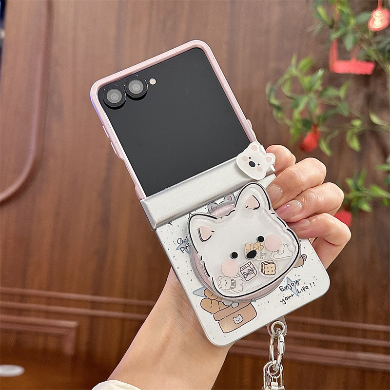 Taco Stand Holder - かわいい漫画の子犬柄マグネット式スマホケース、Samsung Galaxy Z Flip 7 6