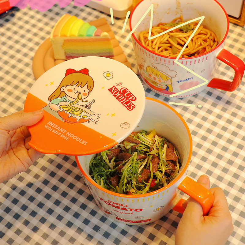 漫画風インスタントラーメンボウル 蓋付き 950ml サラダ - Dim Sum Basket のレビューと価格